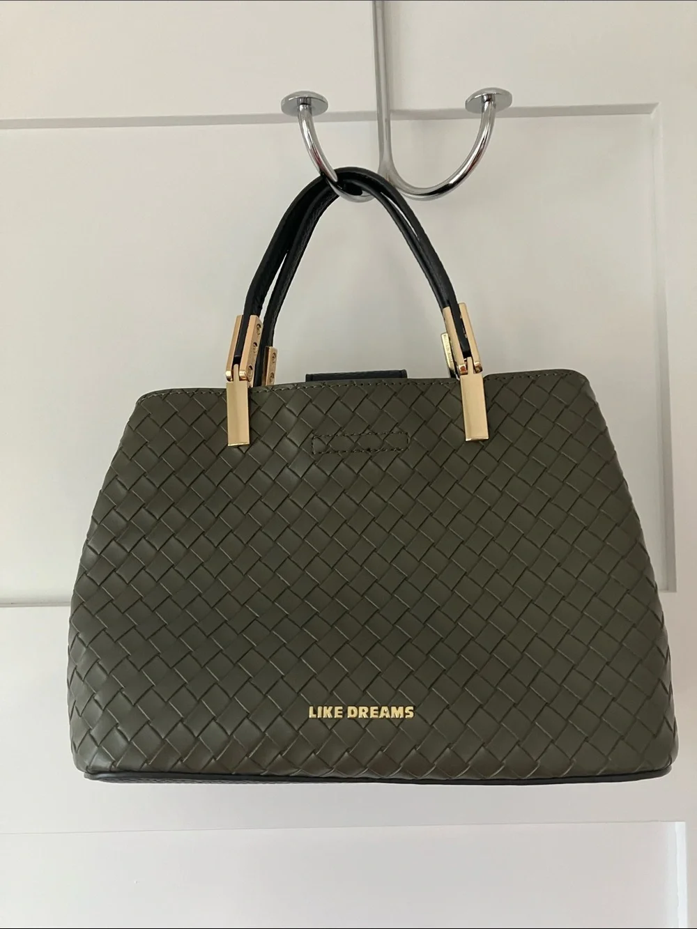 Olive Woven Top-Handle Handbag